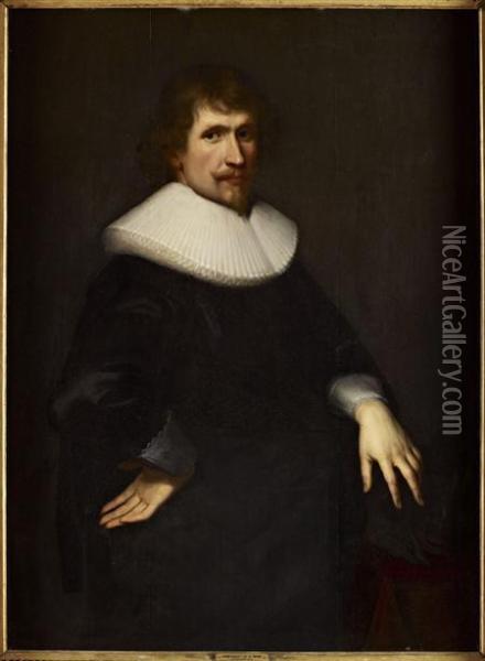 Three Quarter Length Portrait Of A Gentleman In White Ruff Oil Painting - Michiel Jansz. Van Miereveldt