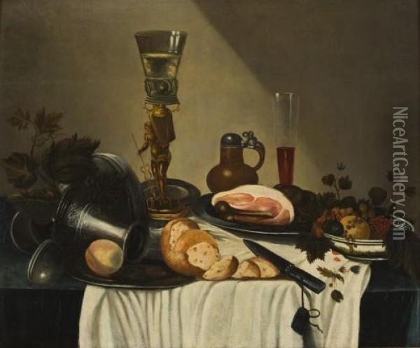 Stilleben Mit Schinken, Fruchten, Zinngeschirr Und Glasern Oil Painting - Cornelis Cruys
