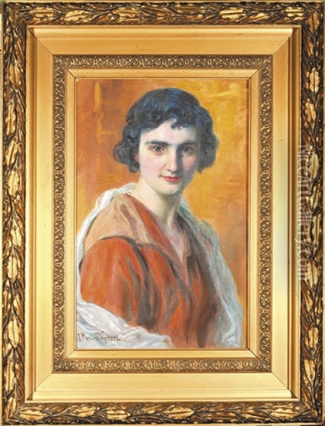 Portret Kobiety Oil Painting - Jozef Krzesz-Mecina