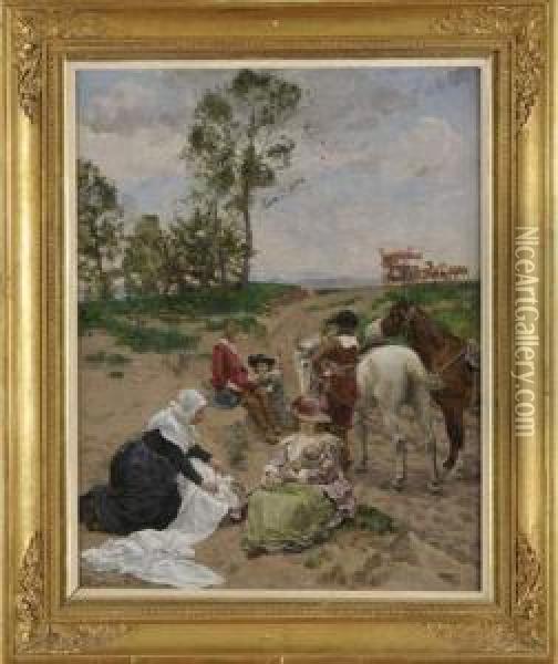 (berne 1867 - ?)
 La Halte Des Voyageurs Oil Painting - Gustav Von Steiger