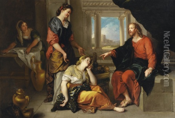 Jesus At The Home Of Martha And Mary Oil Painting - Charles de La Fosse