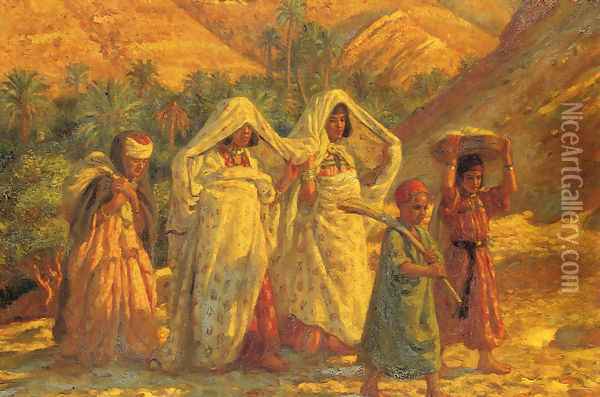 Arab Women and Children Oil Painting - Alphonse Etienne Dinet