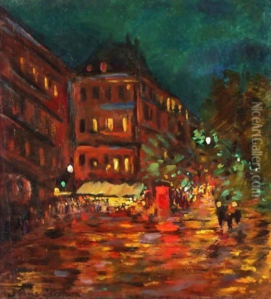 Paris At Night Oil Painting - Leonid Lamm