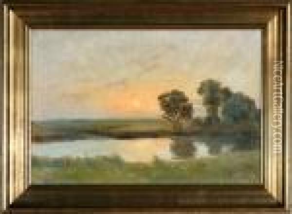 Danish Summer Landscape By Sunset Oil Painting - Poul Friis Nybo