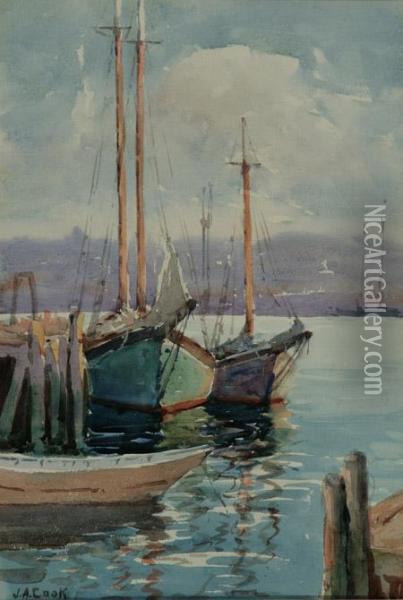Harbor Scene Oil Painting - John A. Cook