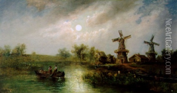 Abend An Der Weser Oil Painting - Hermann Herzog