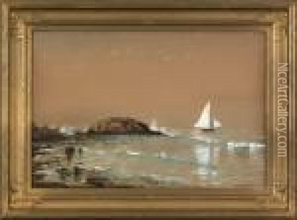 Coastal Scene With Sail Boats Oil Painting - Edmund Darch Lewis