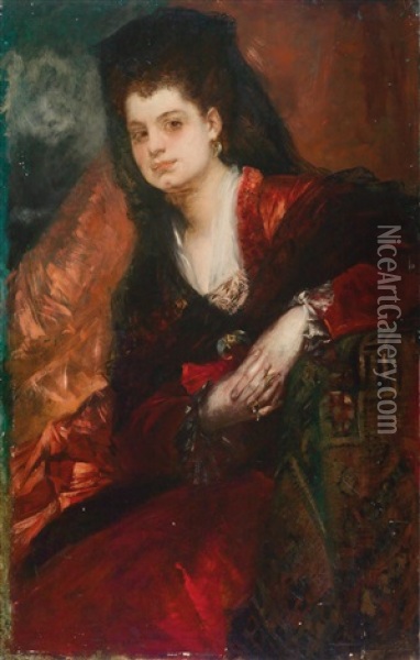 Portrait Der Sangerin Emilie Tagliana Oil Painting - Hans Makart