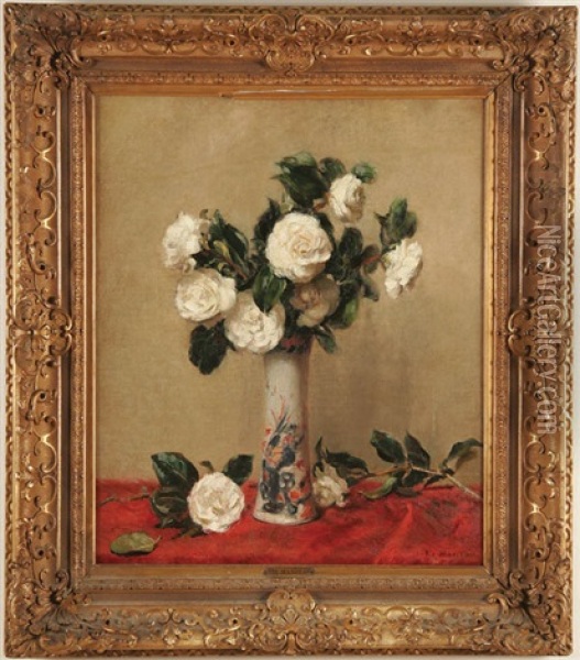 Still Life With White Roses Oil Painting - Pierre Felix Fix-Masseau