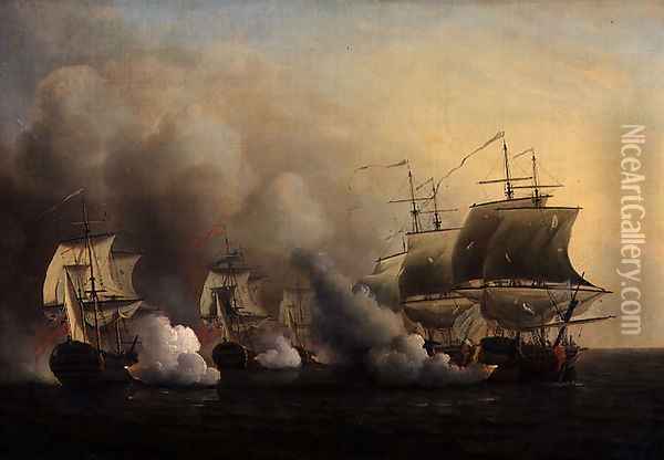 Action Off the Cape of Good Hope, March 9th, 1757 2 Oil Painting - Samuel Scott