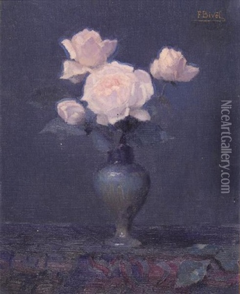 Roses Dans Un Vase De Ceramique Oil Painting - Fernand (Achille Lucien) Bivel
