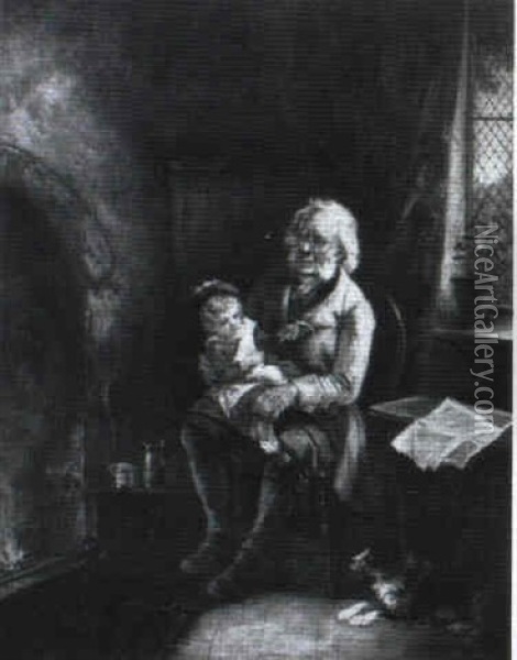 Fireside Evening With Grandfather And Son Oil Painting - Erskine Nicol