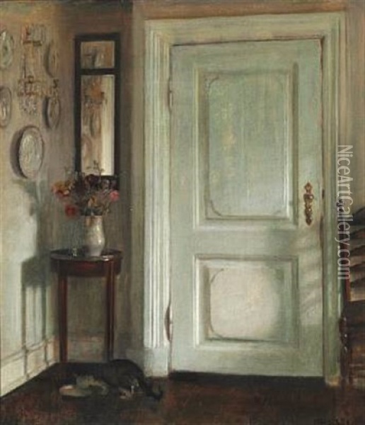 Interior In Soft Sunlight Oil Painting - Carl Vilhelm Holsoe