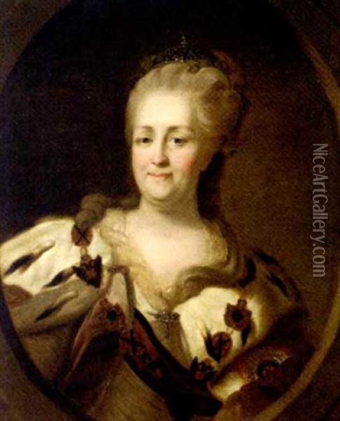 Portrait Of Catherine The Great, In An Ermine-trimmed Robe, Wearing The Chain Of The Order Of St. Andrew Oil Painting - Fedor Stepanovich Rokotov