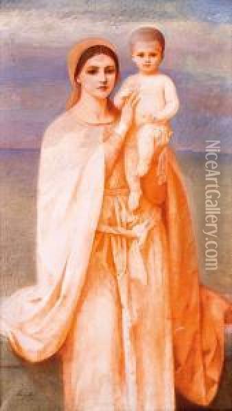 Madonna Z Dzieciatkiem Oil Painting - Jozef Unierzyski
