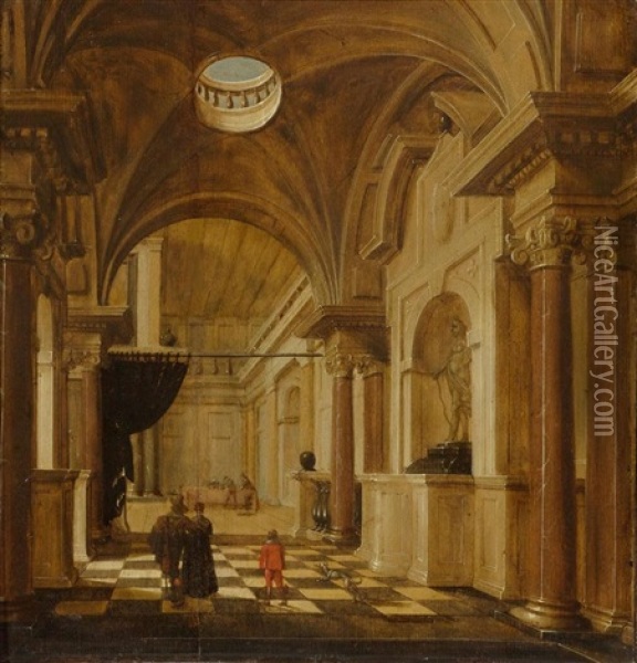 Interior Of A Church With Figures Oil Painting - Hans Jurriaensz van Baden
