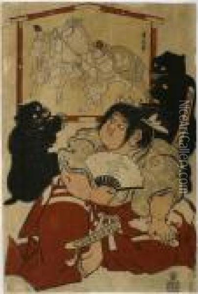 Kintaro, The Legendary Child From Fairy Tale Oil Painting - Torii Kiyonaga