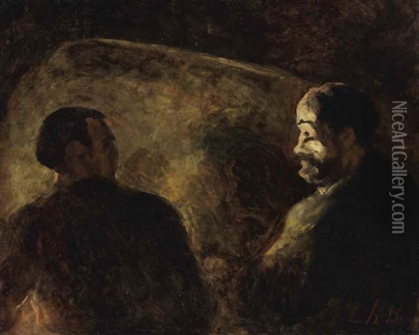 Devant L'atre: Deux Hommes En Conversation Oil Painting - Honore Daumier