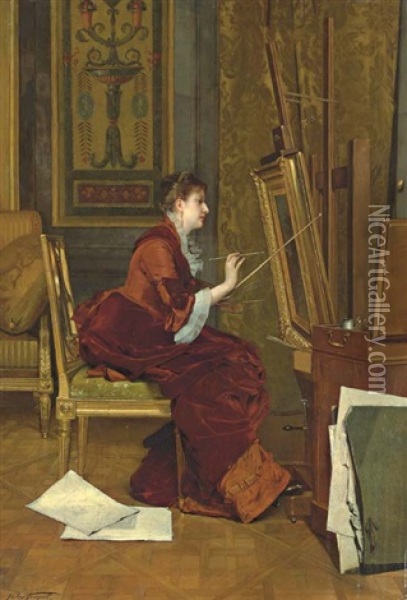 The Artist In Her Studio Oil Painting - Jules Adolphe Goupil