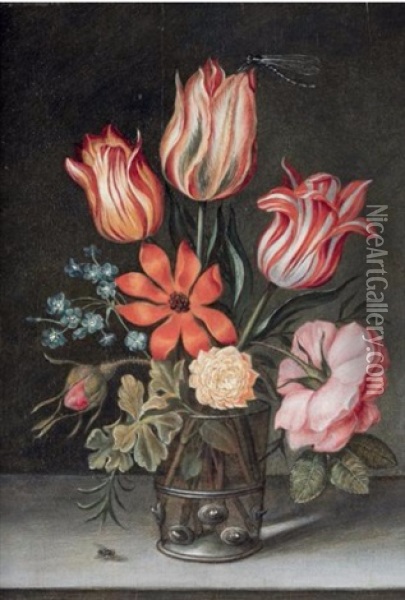 Fleurs Dans Un Vase Sur Un Entablement Oil Painting - Ottmar Elliger the Elder