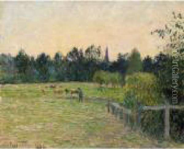 Vacheur Dans Un Pre A Eragny Oil Painting - Camille Pissarro