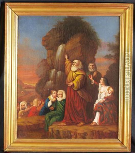 Biblical Figures In Landscape Oil Painting - J C Brell