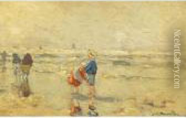 Children Playing On The Beach Oil Painting - Gerhard Arij Ludwig Morgenstje Munthe