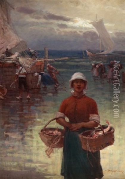 Bretonka Na Brzegu Morza Oil Painting - Wladyslaw Wankie