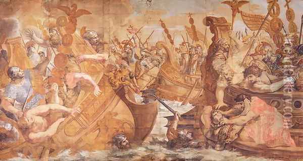 Roman Naval Battle Oil Painting - Pietro Da Cortona (Barrettini)