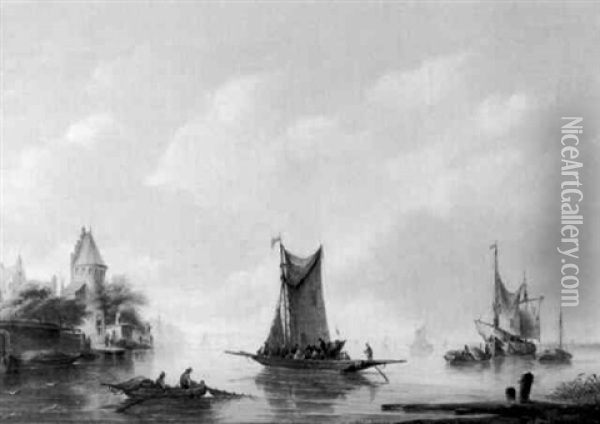 Zeilschepen Bij Zwijndrecht Oil Painting - Gerardus Hendriks