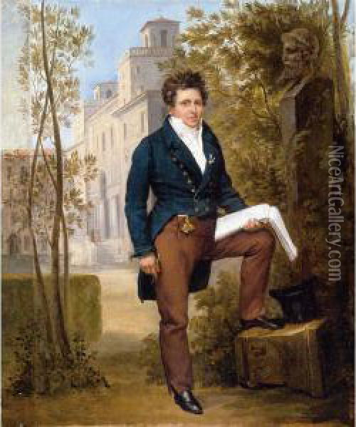 Portrait Of Nicolas-pierre Tiolier Standing In The Gardens At The Villa Medici Oil Painting - Louis-Vincent-Leon Palliere