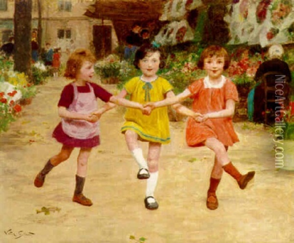 Three Girls Dancing Oil Painting - Victor Gabriel Gilbert