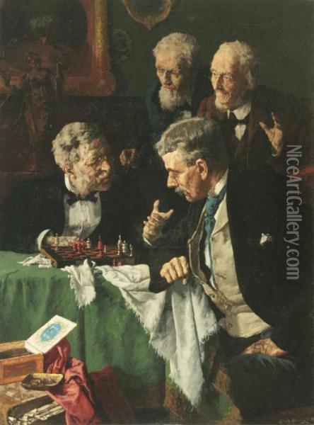 The Chess Players Oil Painting - Louis Charles Moeller