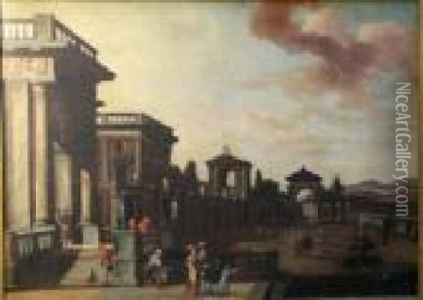 Capriccio With Palace Archicture And Figures Oil Painting - Viviano Codazzi