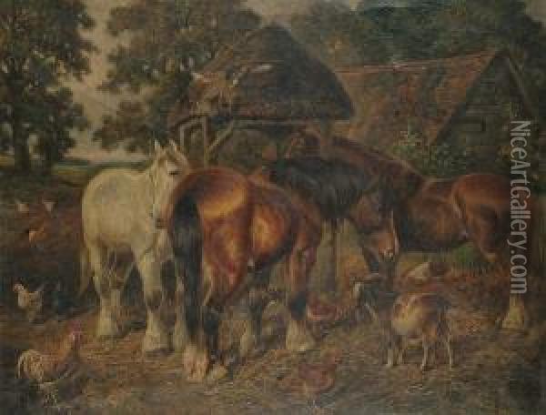 Farmyard Scene Oil Painting - Joseph Clark