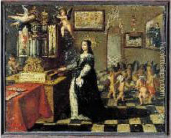 Sainte Cecile Entouree D'angelots Oil Painting - Geeraert De Lavallee