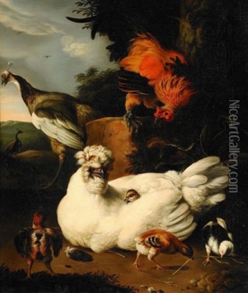 Hons I Landskap Oil Painting - Melchior de Hondecoeter