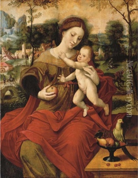 The Virgin And Child, The Rest On The Flight Into Egypt Beyond Oil Painting -  Master of the Parrot