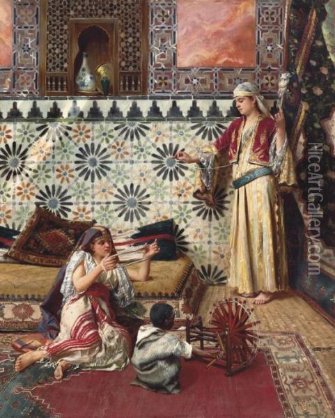 Spinning Yarn In The Harem Oil Painting - Rudolph Ernst