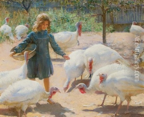 White Turkeys Oil Painting - Charles Courtney Curran