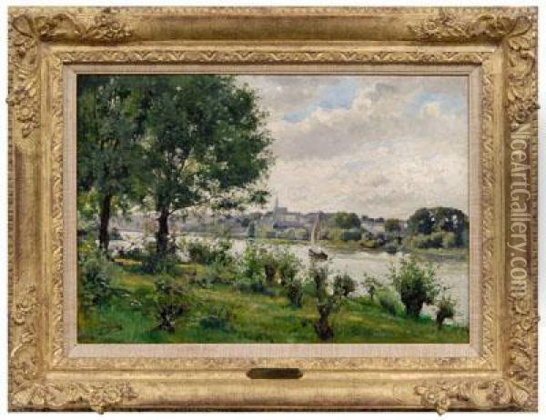 Landscape With River And Village Oil Painting - Etienne Dupuis