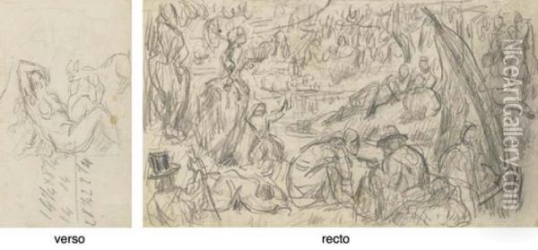 Paysage Fantastique (recto); Etude D'une Femme Et D'un Faune (verso) Oil Painting - Paul Cezanne