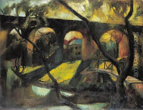 Viaduct 1924 Oil Painting - Istvan Desi-Huber
