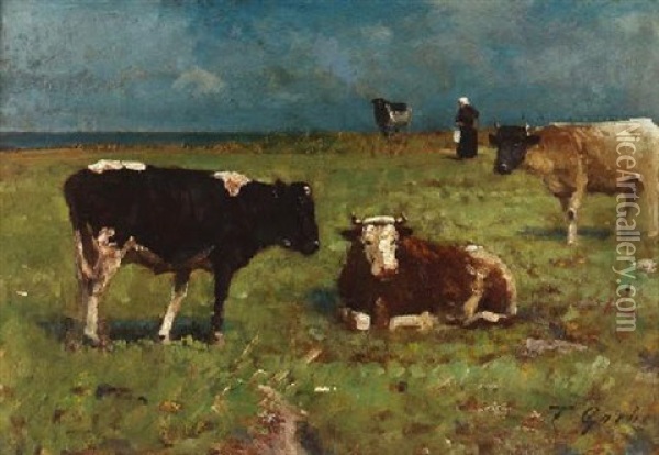 Weidendes Vieh Oil Painting - Fritz Grebe