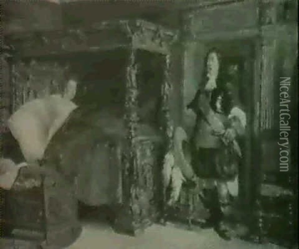 En Potifars Hustru 1901, Interior Med Moder Og Barn Samt    Forbloffet Adelsmand Oil Painting - Hans Nikolaj Hansen