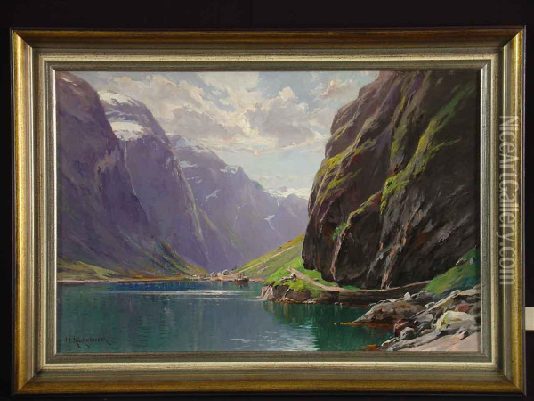 Norwegischer Fjord Oil Painting - Herman Kiekebusch