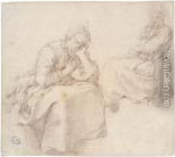 Two Studies Of A Seated Woman Oil Painting - Abraham Bloemaert