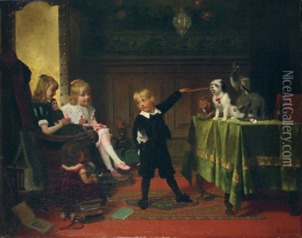 Spielende Kinder Mit Hund Oil Painting - Fritz Sonderland