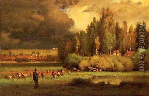 Shepherd in a Landscape Oil Painting - George Inness