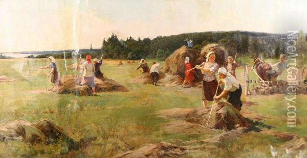 Gathering The Harvest Oil Painting - Ivan Georgevich Drozdov